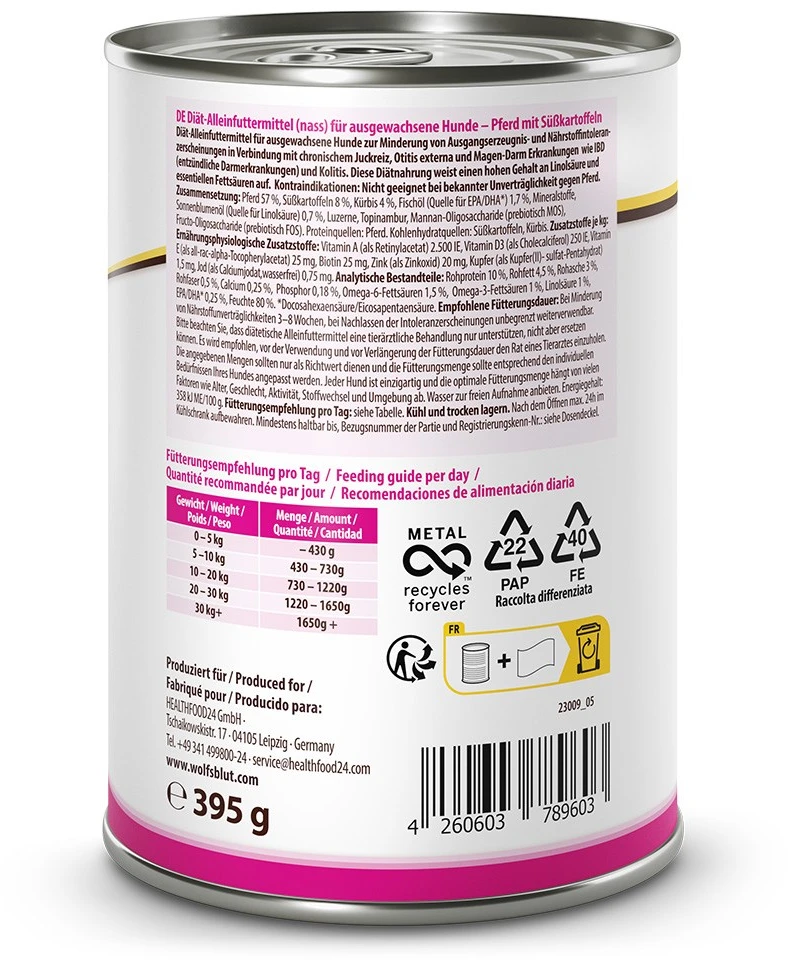WOLFSBLUT VetLine Hypoallergenic Horse – drėgnas ėdalas šunims – 395g