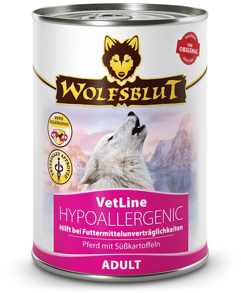 WOLFSBLUT VetLine Hypoallergenic Horse – drėgnas ėdalas šunims – 395g