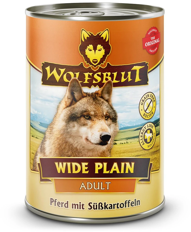 WOLFSBLUT Wide Plain Horse meat with sweet potatoes – drėgnas ėdalas šunims – 395g