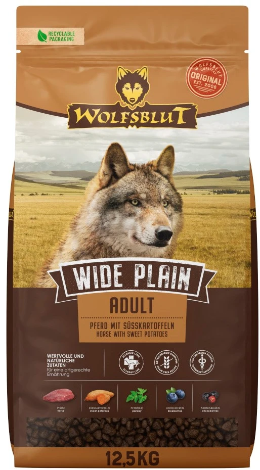 WOLFSBLUT Wide Plain Horse – sausas Maistas šunims – 12,5kg