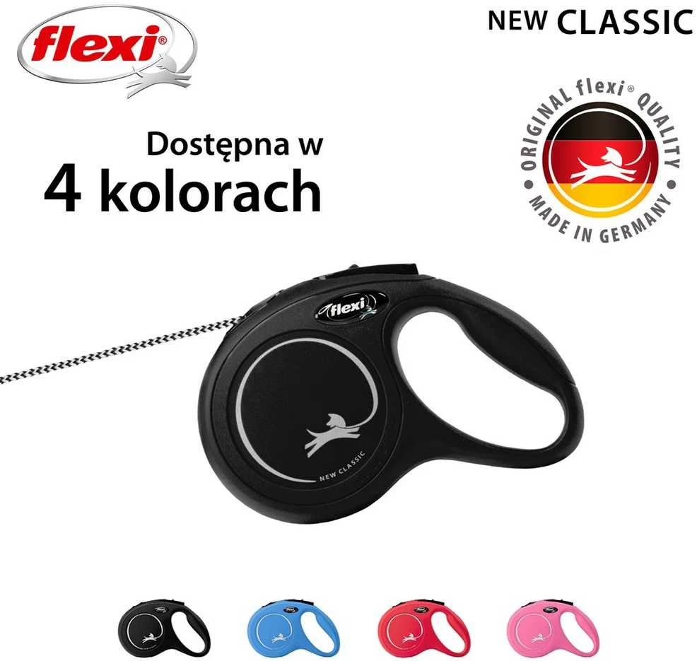 Flexi New Classic XS pavadėlis šunims iki 8kg virvinis 3m juodos spalvos