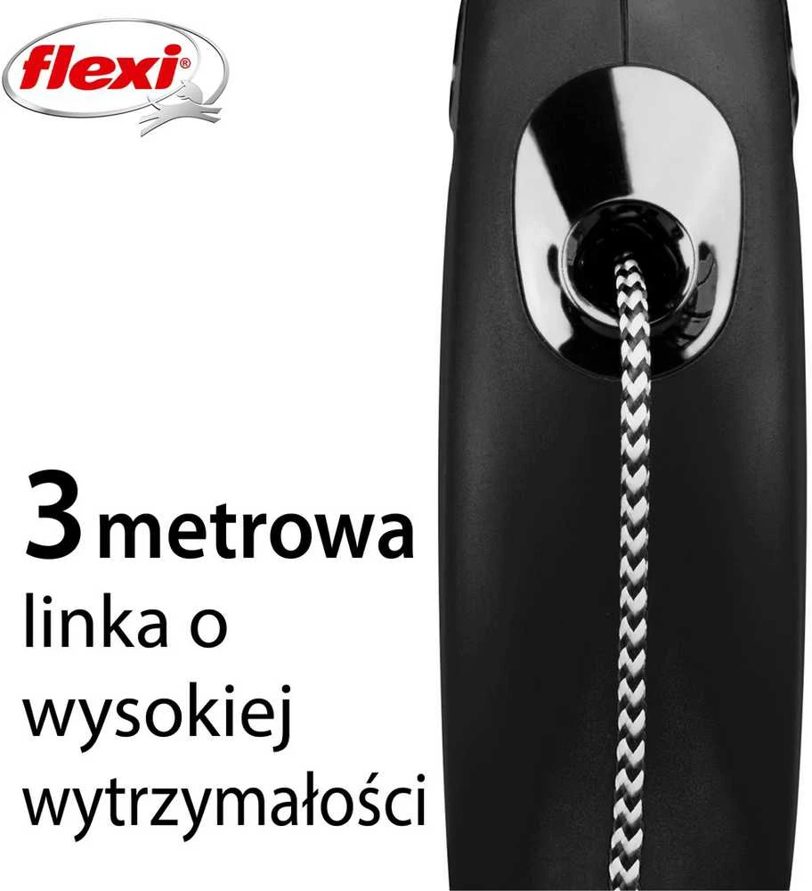 Flexi New Classic XS pavadėlis šunims iki 8kg virvinis 3m juodos spalvos