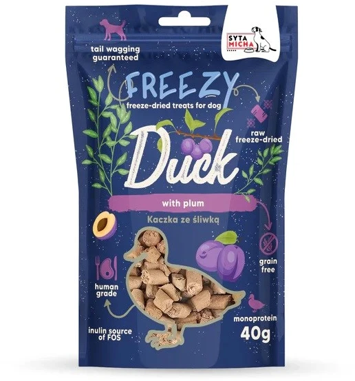 SYTA MICHA Šunų skanėstas „Freezy Duck“ su slyvomis, 40 g