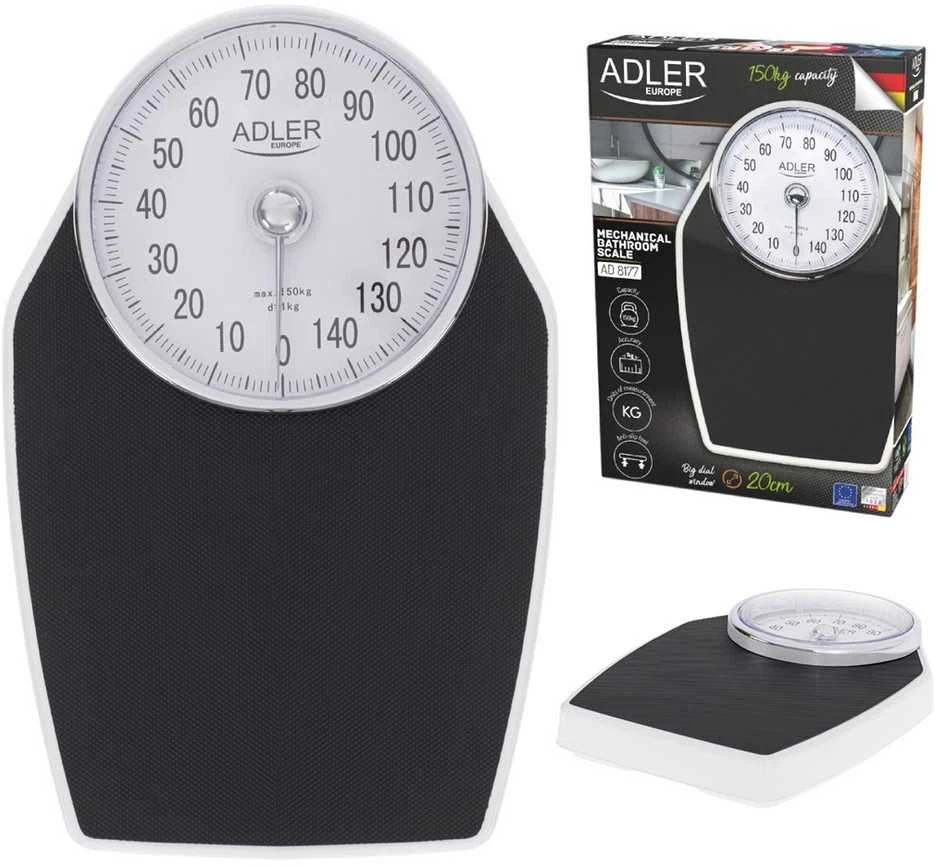 Virtuvinės svarstyklės Adler | Mechaninės vonios svarstyklės | AD 8177 | Didžiausias svoris (keliamoji galia) 150 kg | Tikslumas 1000 g | Juodas