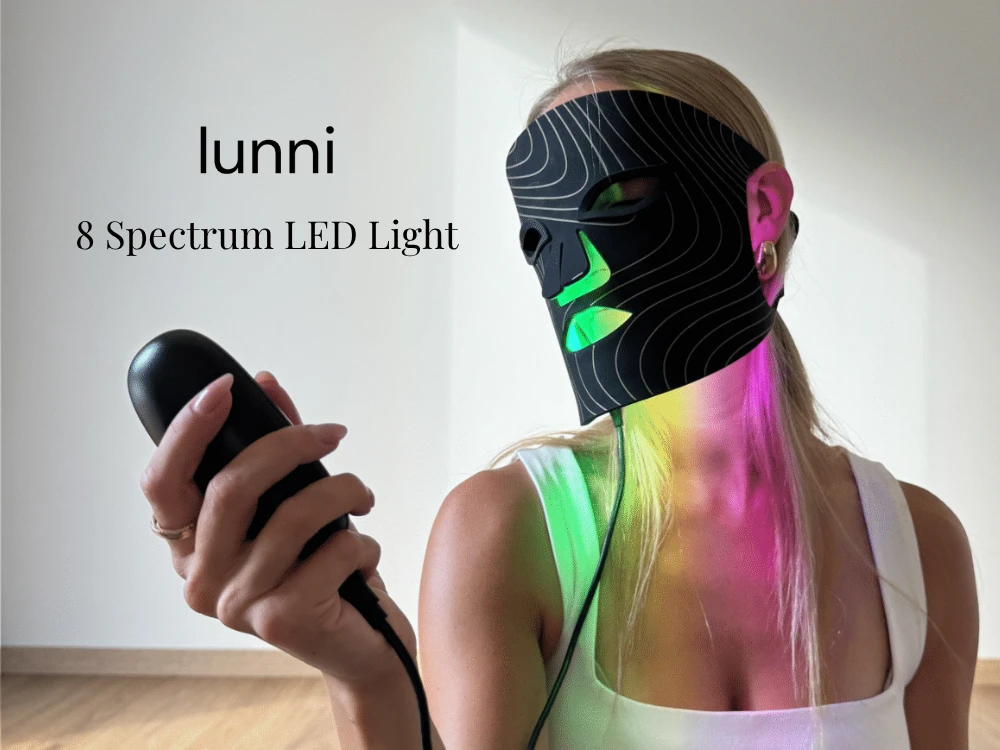 Lunni 7 spalvų LED ir artimosios infraraudonųjų spindulių šviesos silikoninės veido kaukė, Juoda