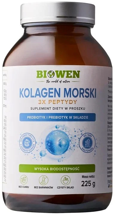 Sveikatos papildas - Biowen Marine Collagen 3x Peptidai Powder, be glitimo, 225g
