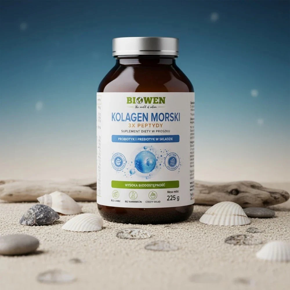 Sveikatos papildas - Biowen Marine Collagen 3x Peptidai Powder, be glitimo, 225g