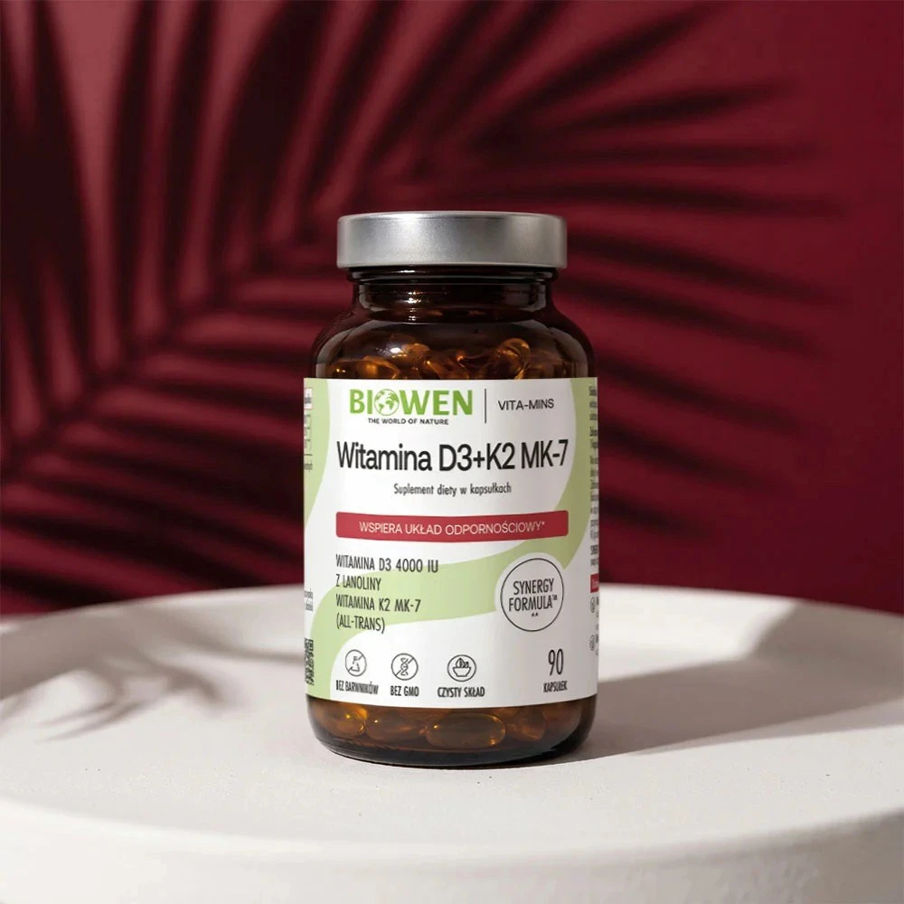 Sveikatos papildas - Biowen Vitaminai D3 + K2 MK-7, 90 Kapsulių, Be glitimo