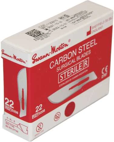 Swann-Morton CARBON STEEL Chirurginiai peiliai (Skalpeliai) Nr.22- 100vnt/1dėžutė