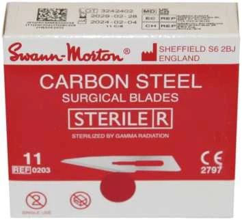 Swann-Morton CARBON STEEL Chirurginiai peiliai (Skalpeliai) No.11 - 100vnt/1dėžutė