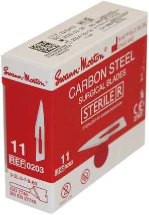 Swann-Morton CARBON STEEL Chirurginiai peiliai (Skalpeliai) No.11 - 100vnt/1dėžutė