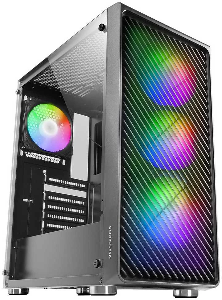 „tacens Mars Gaming MC-F Juodas“, ATX žaidimų pusiau bokštas, grūdinto stiklo langas, metalinis tinklelio priekis, 4x 120 mm ARGB ventiliatoriai