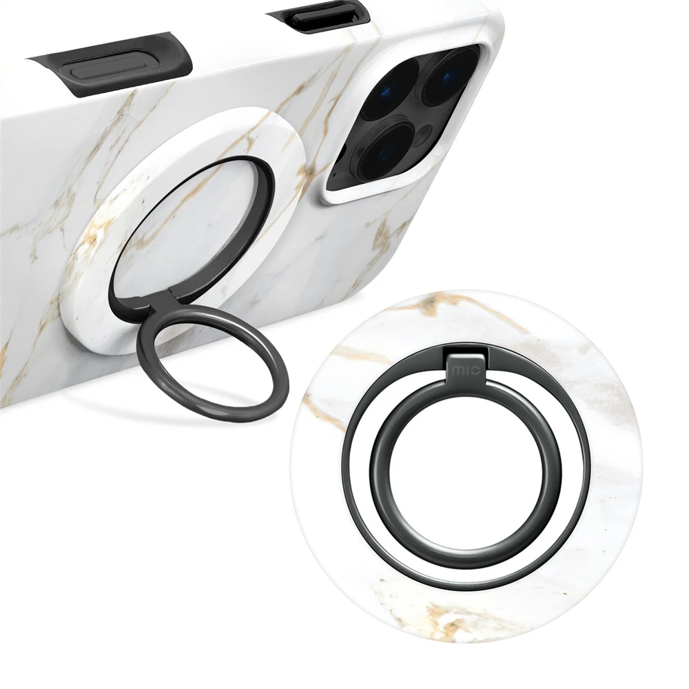 Dėklas MIO Baltas Marble Magsafe Case Compatible Ring Holder