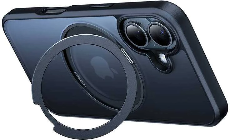 Torras Ostand Pro dėklas, skirtas iPhone 16 (juodas)