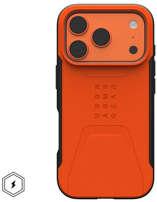 Dėklas Carruzzo Urban Armor Gear UAG Civilian Magsafe akiniai, oranžiniai - iPhone 17 Pro