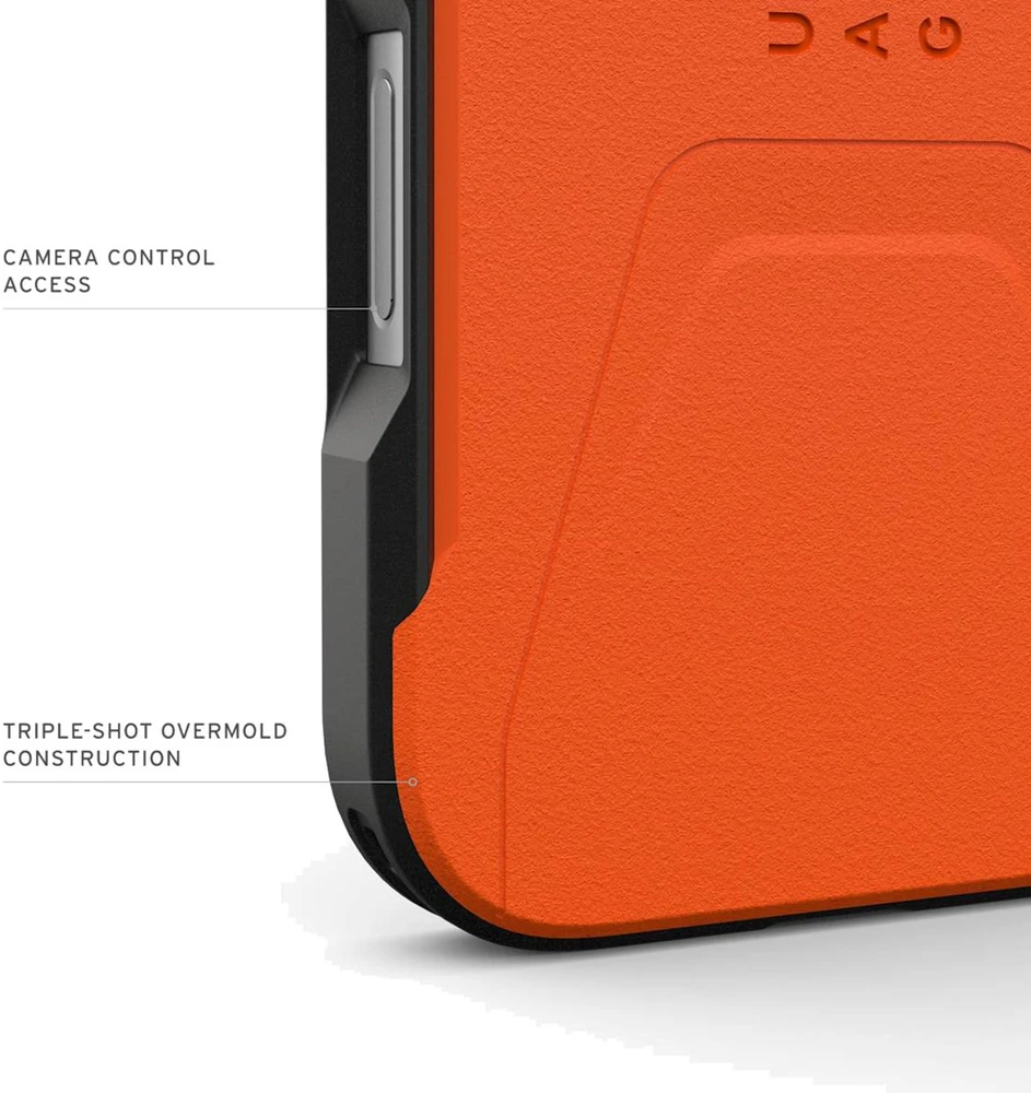 Dėklas Carruzzo Urban Armor Gear UAG Civilian Magsafe akiniai, oranžiniai - iPhone 17 Pro