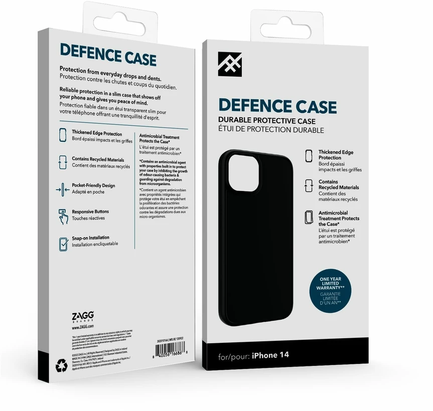 Telefono dėklas - ZAGG IFROGZ Defence Case iPhone 14, Juodas