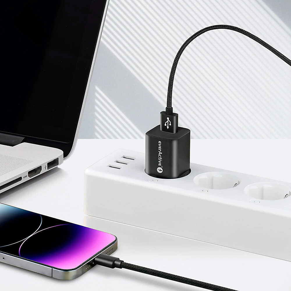 Telefono Įkrovimo Laidas - everActive CBB-1.2IB USB 2.4 A Greitas Įkrovimas, 480 Mbps, 1,2 m, Juoda