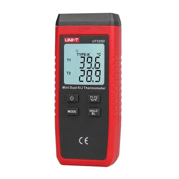 Temperatūros Matuoklis - UNI-T UT320D Dviejų Kanalų Skaitmeninis Termometras -50°C Iki 1300°C Juodas