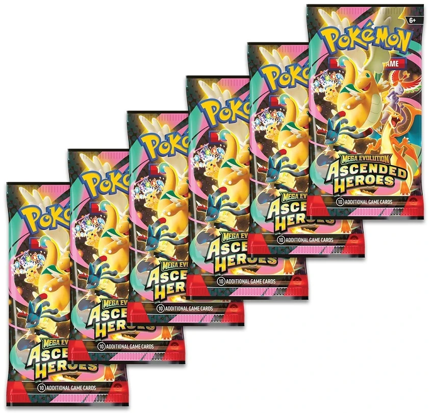 Kolekcionuojamų Kortelių Žaidimas - Pokémon TCG Mega Evolution Ascended Heroes Booster Bundle 6 Pakelių + Energijos Kortelės