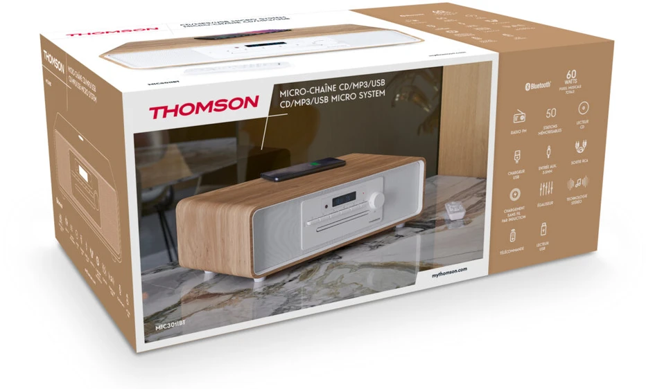 Muzikinis centras Garso Sistema - Thomson Micro Sound System BT, FM Radijas, CD Grotuvas, USB Skaitytuvas Baltas