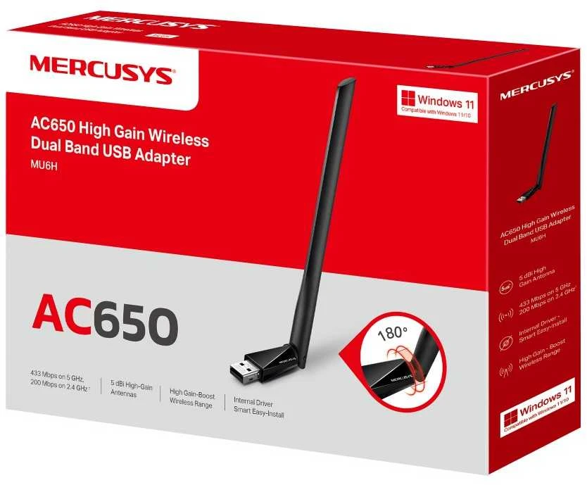 „Mercusys AC650“ didelio stiprinimo belaidis dviejų dažnių USB adapteris