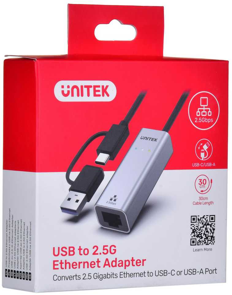 Tinklo Adapteris - UNITEK U1313C USB-A/USB-C Į RJ-45 2.5 Gbit Pilkas