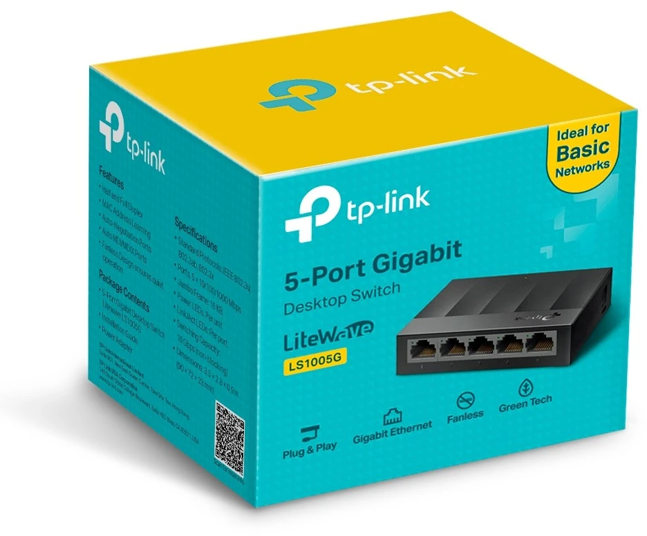 Šakotuvas TP-LINK LiteWave 5 prievadų Gigabit Desktop Switch 5 Gigabit RJ45 Ports Desktop Plastikinis dėklas