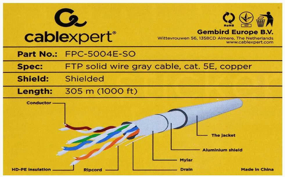 GEMBIRD FPC-5004E-SO Gembird FTP tvirtas kabelis, kat. 5e, 305m, pilka