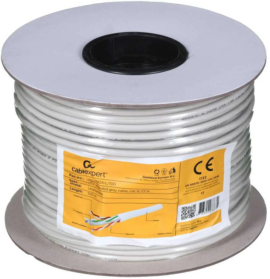 GEMBIRD UPC-6004-L/100 Gembird UTP suvytas kabelis, kat. 6, CCA 100m, pilka