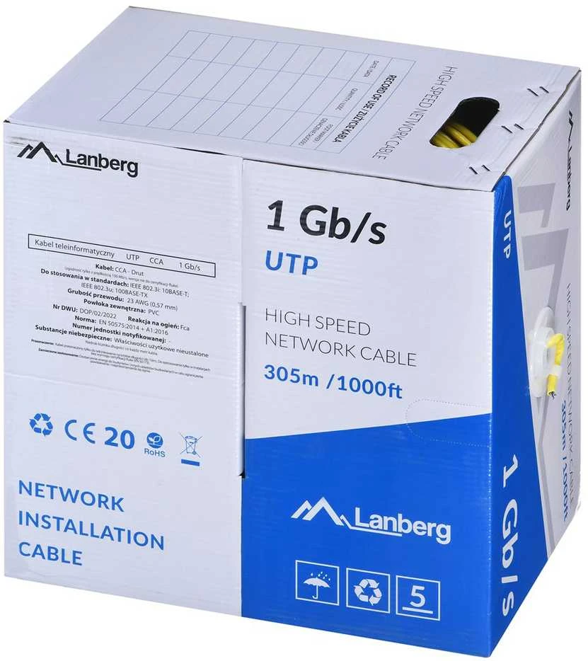 LANBERG Lan Cable UTP 1Gb/s 305m solid CCA Geltona