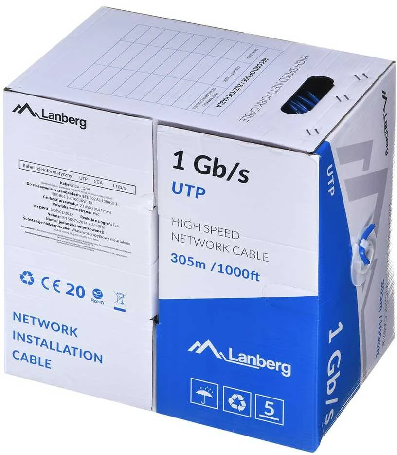 LANBERG Lan Cable UTP 1Gb/s 305m solid CCA Mėlyna