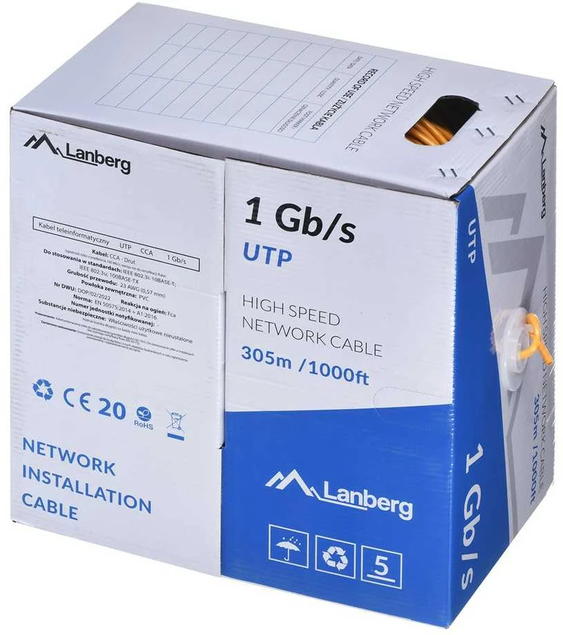 LANBERG Lan Cable UTP 1Gb/s 305m solid CCA Oranžinis