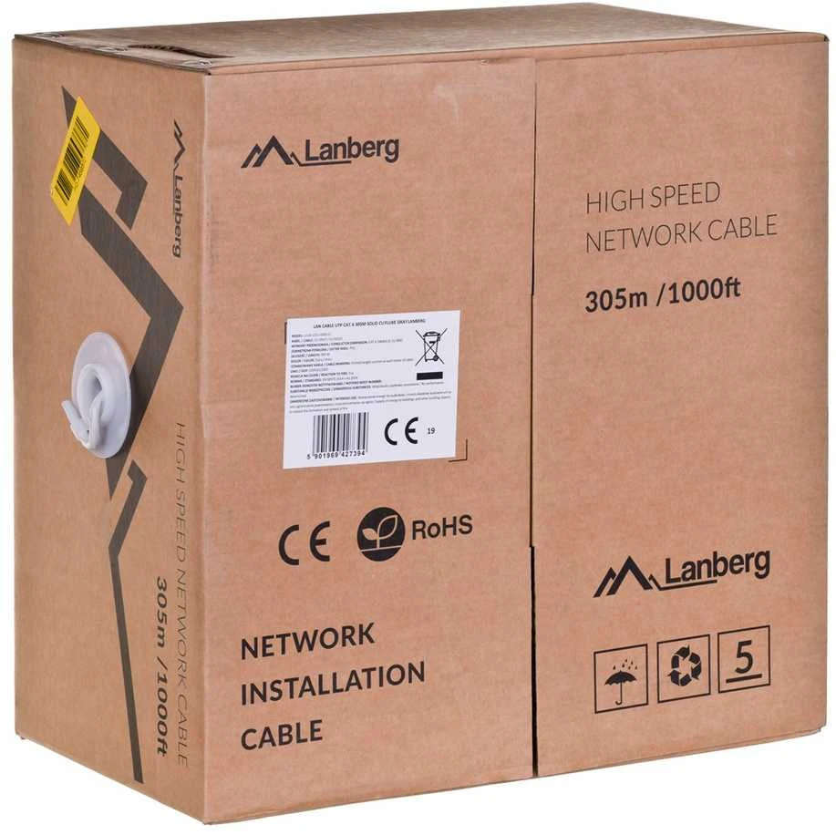 LANBERG LAN kabelis UTP cat.6 305m solid CU fluke praėjo