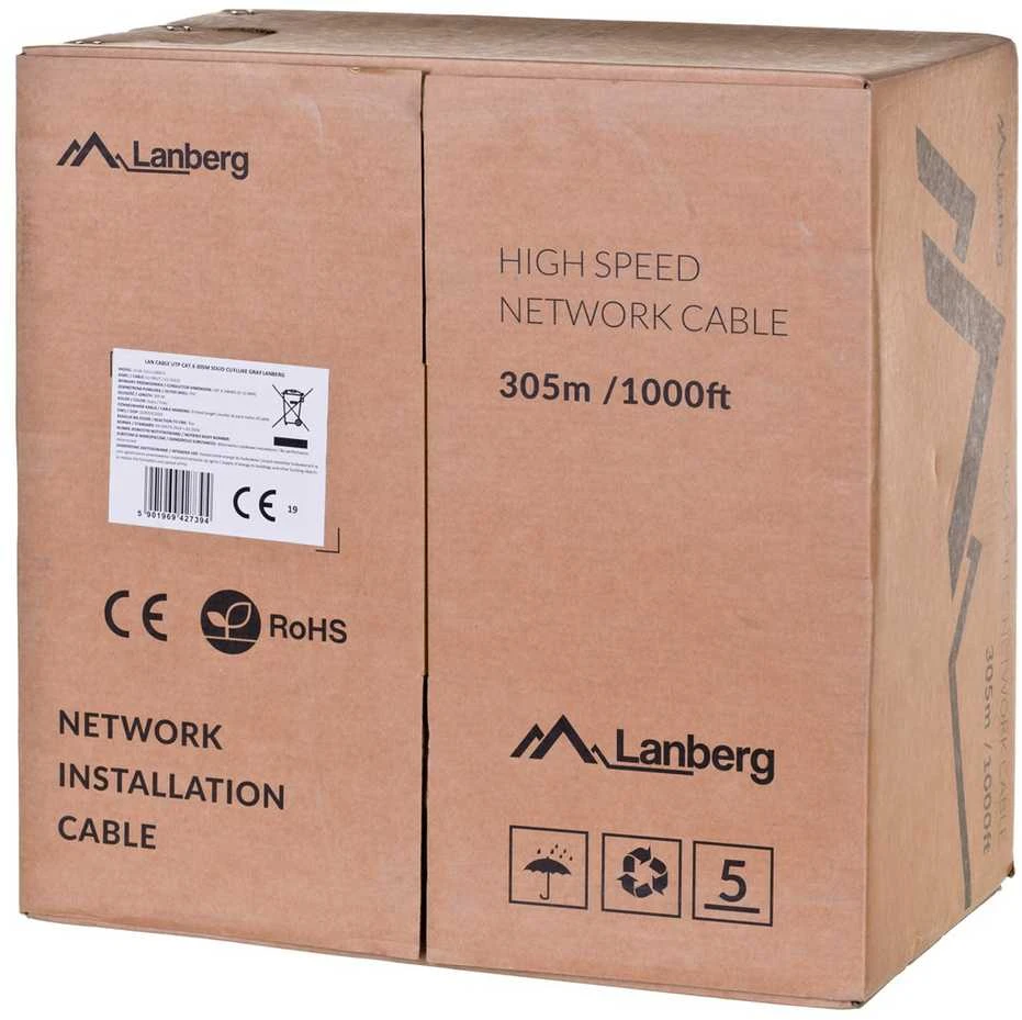 LANBERG LAN kabelis UTP cat.6 305m solid CU fluke praėjo