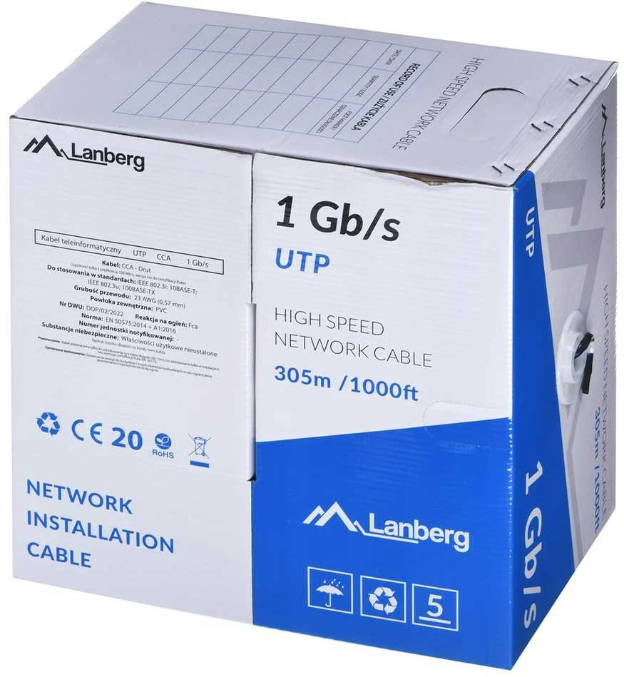 LANBERG Lan Cable UTP 1Gb/s 305m solid CCA Juodas