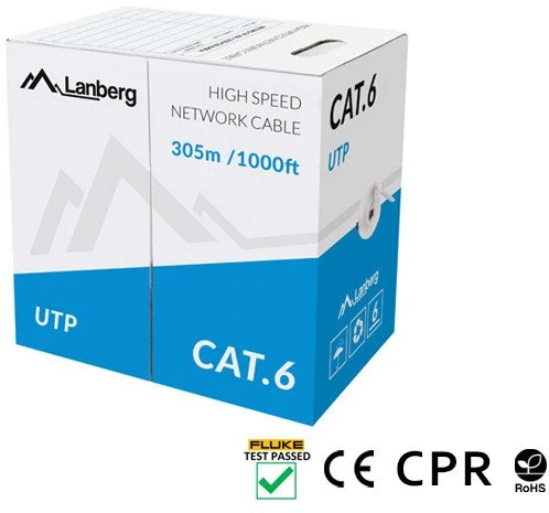 Tinklo Kabelis - LANBERG UTP CAT.6 305M Varis 250MHz RoHS Pilkas