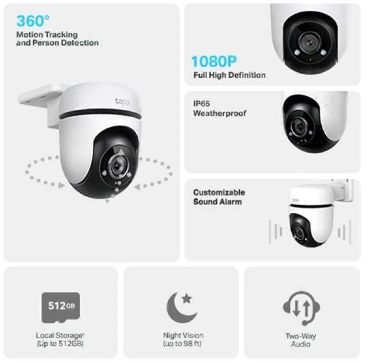 TP-LINK | Pan/Tilt Security WiFi kamera | TC40 | Kupolas | 2 MP | 3 mm | IP65 | H.264 | Micro SD, maks. 512 GB