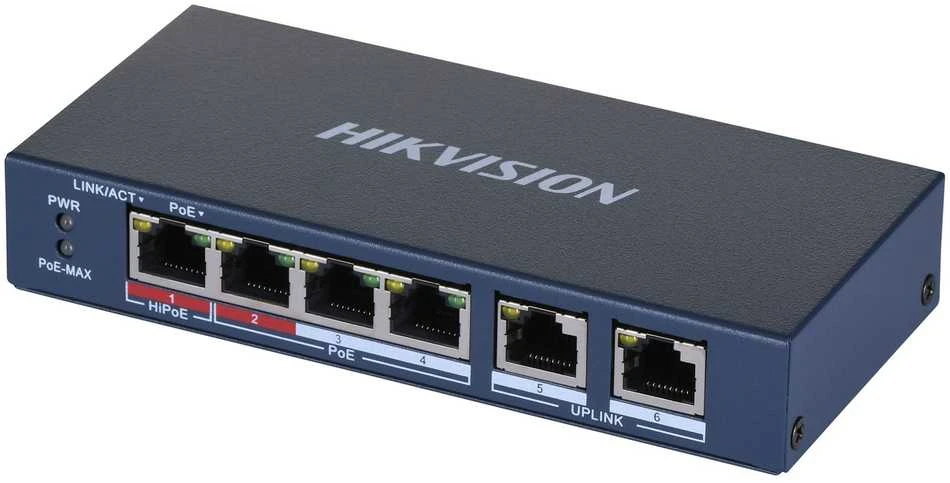 Šakotuvas SWITCH POE DS-3E0106HP-E 4 PRIEVADŲ Hikvision