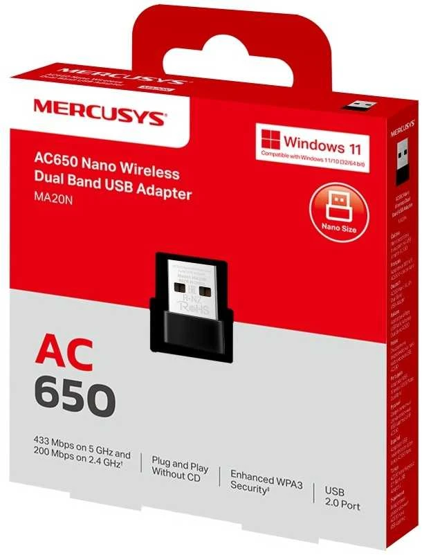 Mercusys MA20N AC650 Wi-Fi adapterio pakuotė
