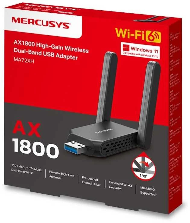 „Mercusys AX1800“ didelės spartos belaidis dviejų dažnių USB adapteris | MA72XH
