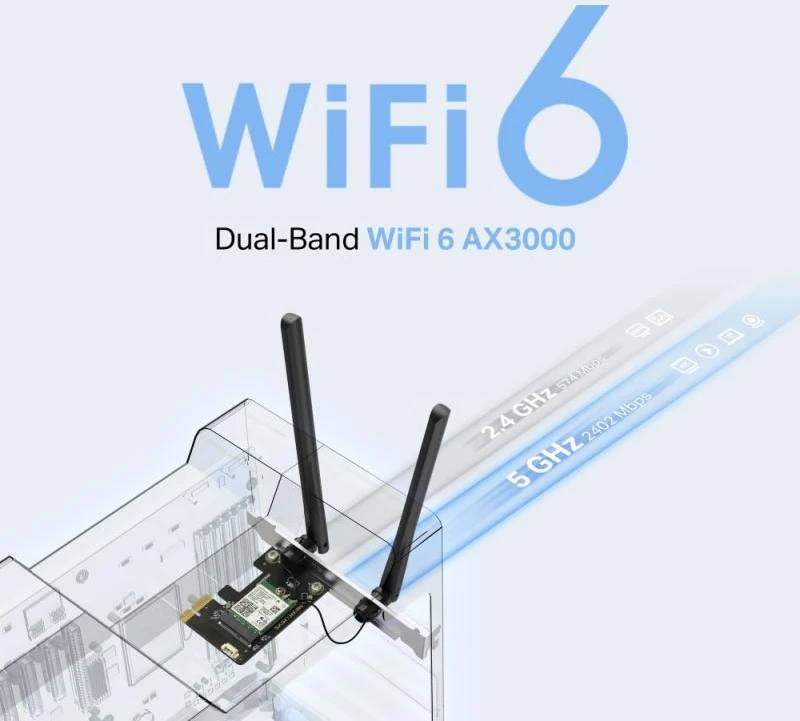 MERCUSYS MA80XE AX3000 Wi-Fi 6 Bluetooth 5.2 PCIe adapteris