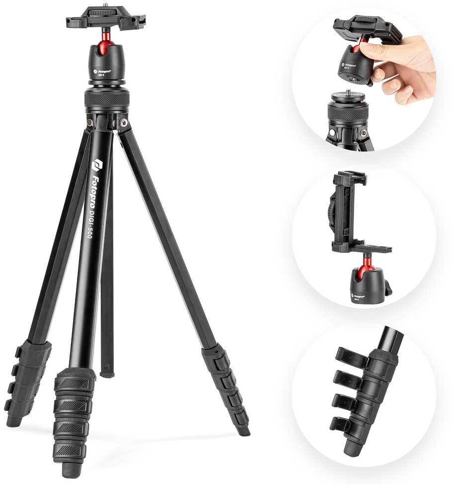 Trikojis - Fotopro DIGI-500 161.5cm 3kg Talpa Juodas