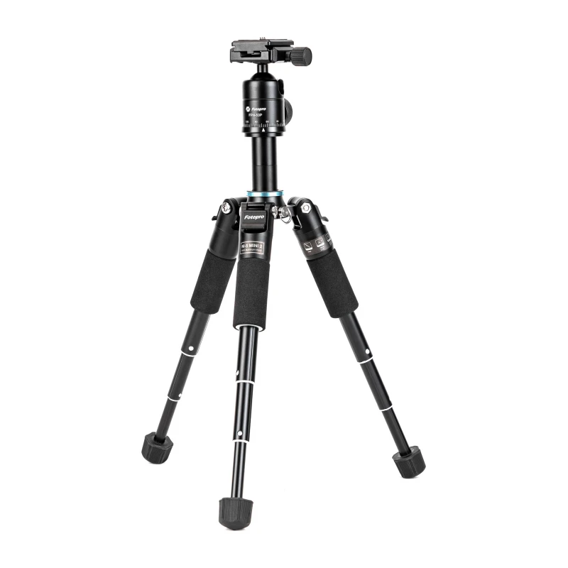 Tripodas - Fotopro M-5 Mini 2 Tripodas su FPH-53P Galva, 8kg Apkrovos Talpa, 13.9–48.6 cm, Aliuminis Juodas