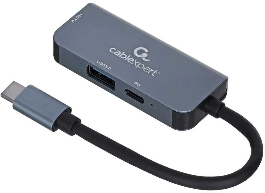 GEMBIRD A-CM-COMBO3-02 Multi Port Adapteris USB type C 3in1 USB port + HDMI + PD sidabrinis