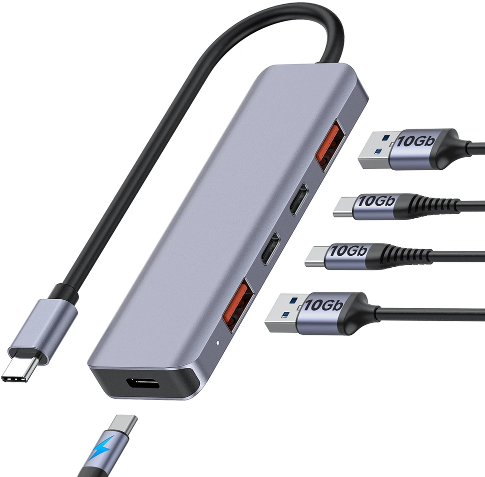 USB adapteris – Platinet daugialypės terpės adapteris 46237, 2x USB 3.2, 2x USB-C 3.2, 100 W PD