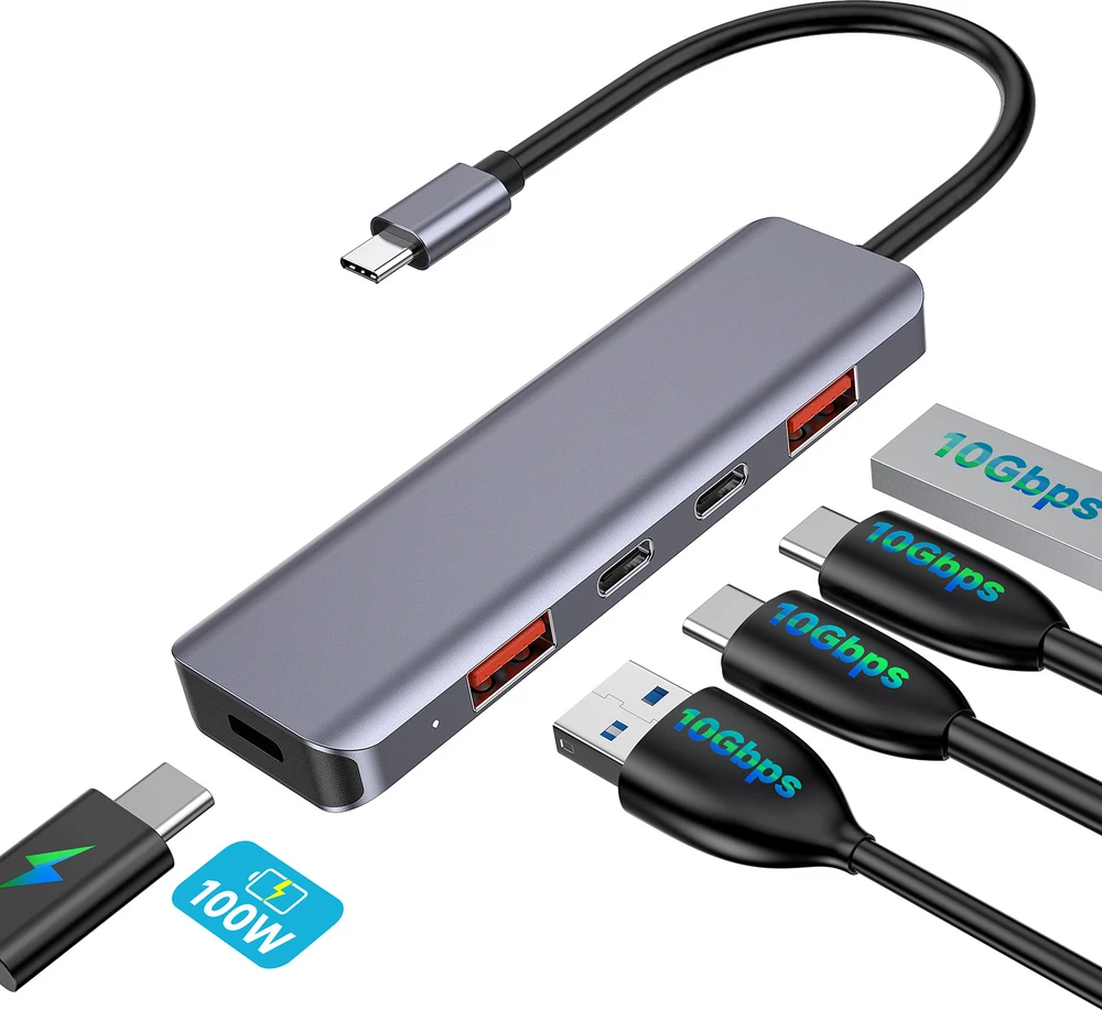 USB adapteris – Platinet daugialypės terpės adapteris 46237, 2x USB 3.2, 2x USB-C 3.2, 100 W PD