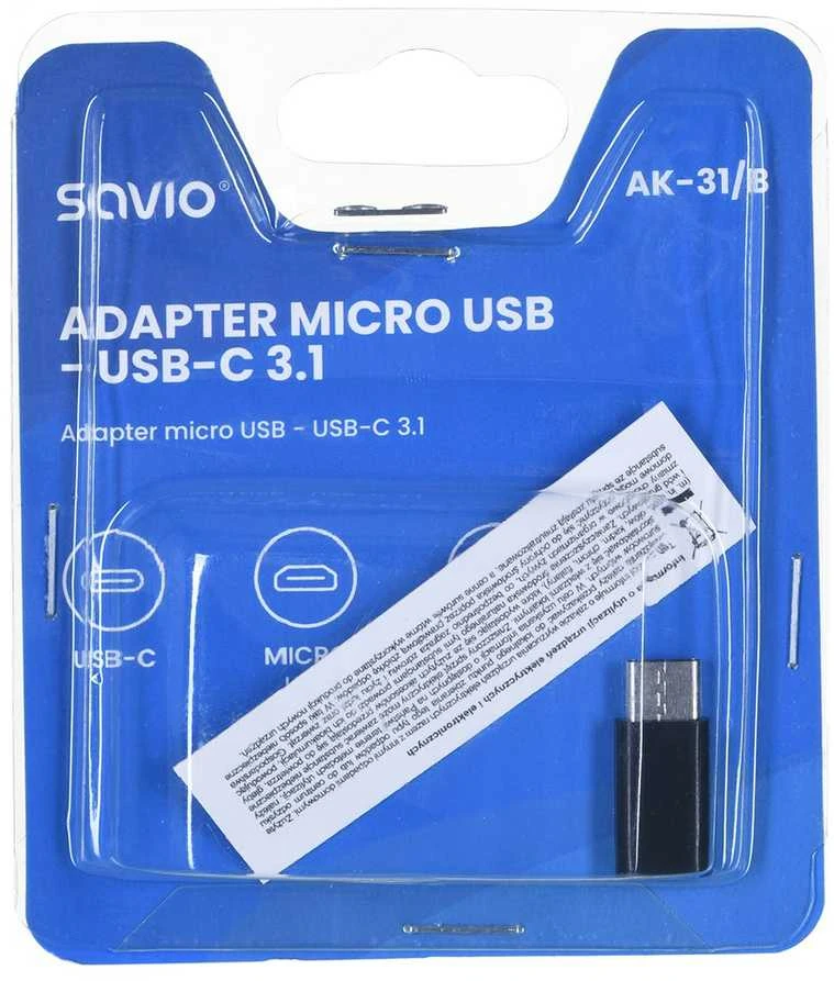 USB Adapteris - Savio AK-31 Micro USB Į USB-C Juodas