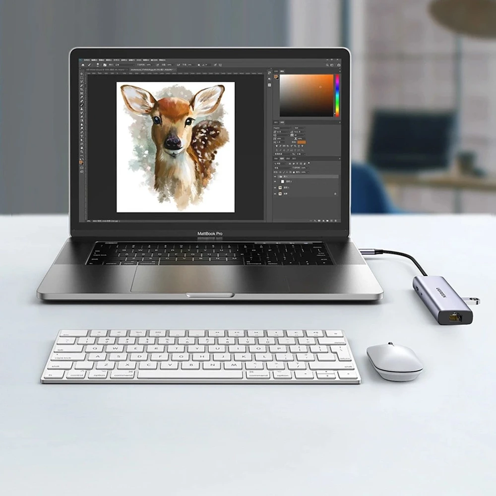 Adapterio šakotuvas UGREEN, USB-C iki 2x USB 3.0, HDMI, RJ45, SD/TF