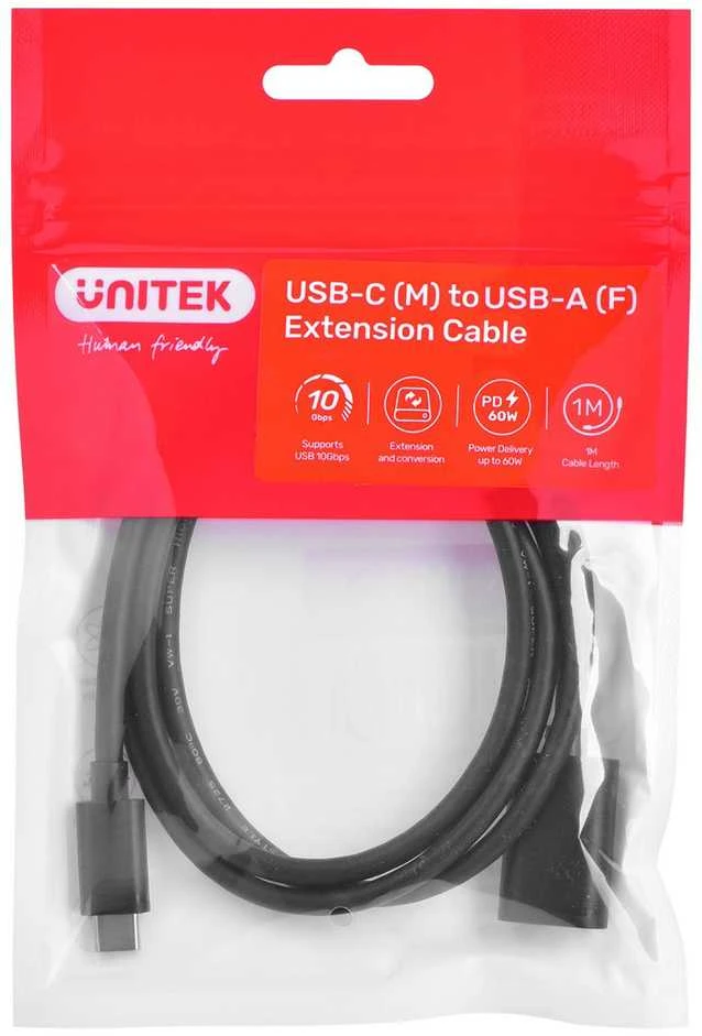 Laido adapteris Unitek (C476BK-1M) USB-C (M) – USB-A (F) 10Gbps 60 W